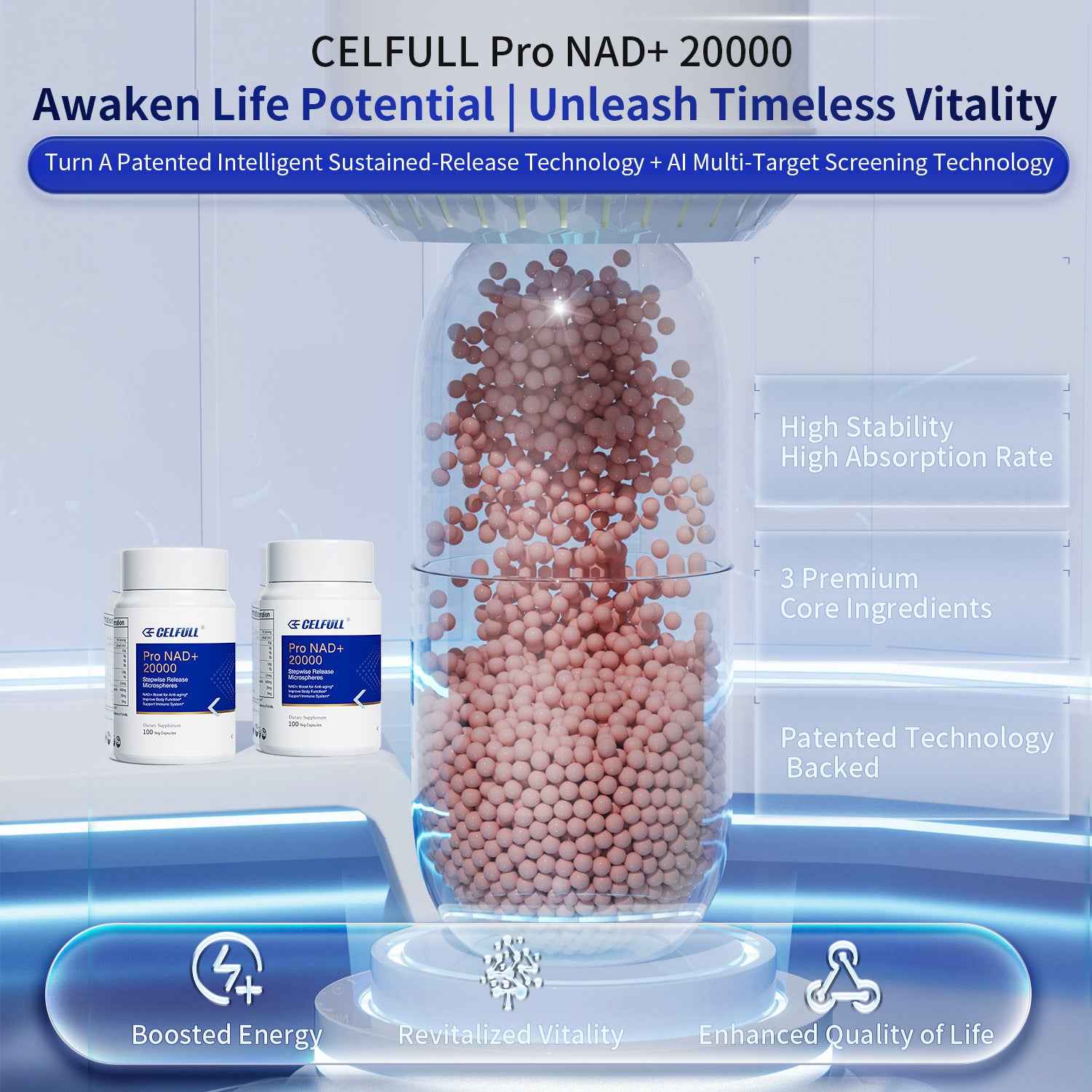 CELFULL Pro NAD+ 20000 NAD+ Supplement for Immune Support Anti-Aging Boost Brain Cognition & Chronic Fatigue Supplements