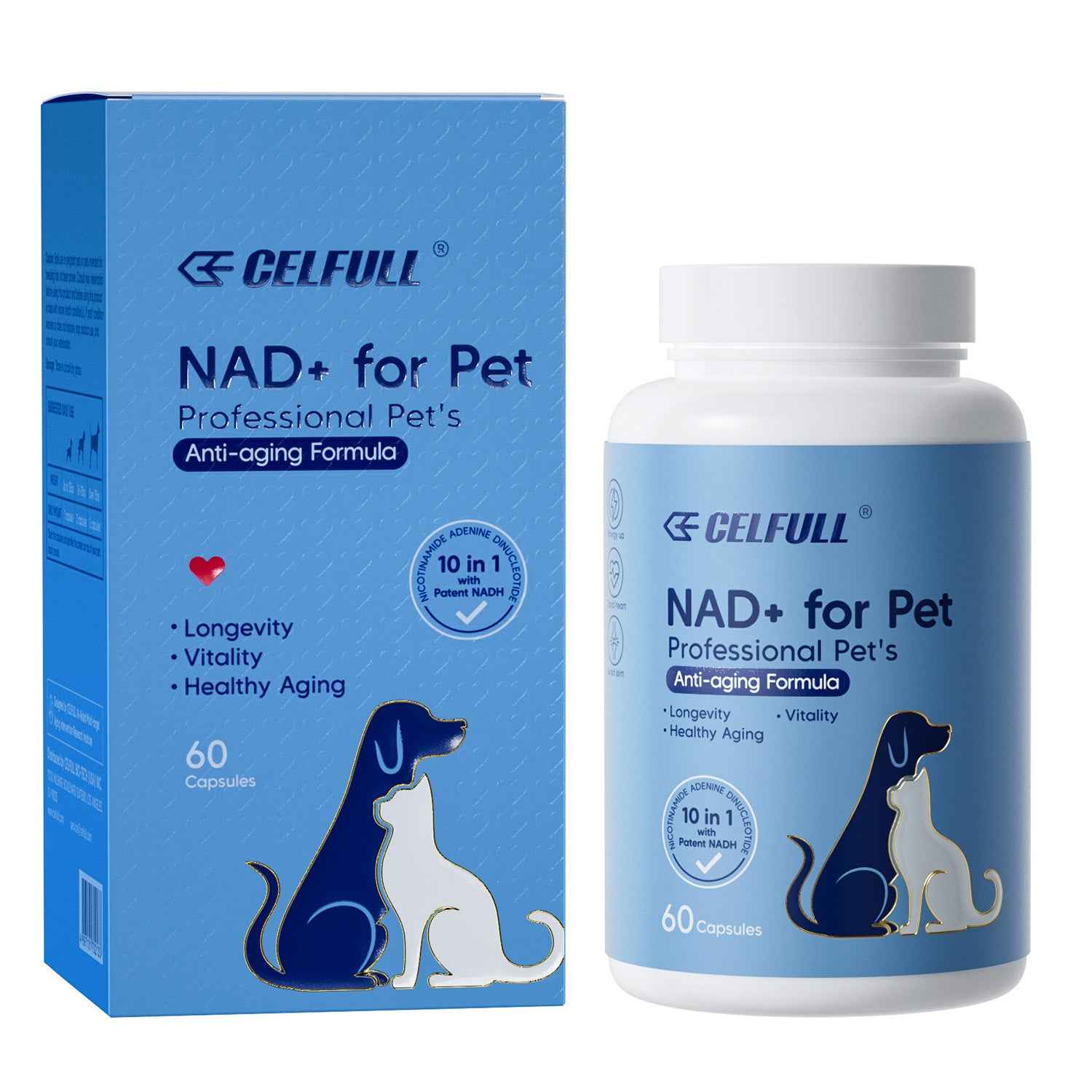 Celfull NAD+ Supplement for Dogs&Cats-Cellular Health & Vitality Support-Promotes Energy,Healthy Aging