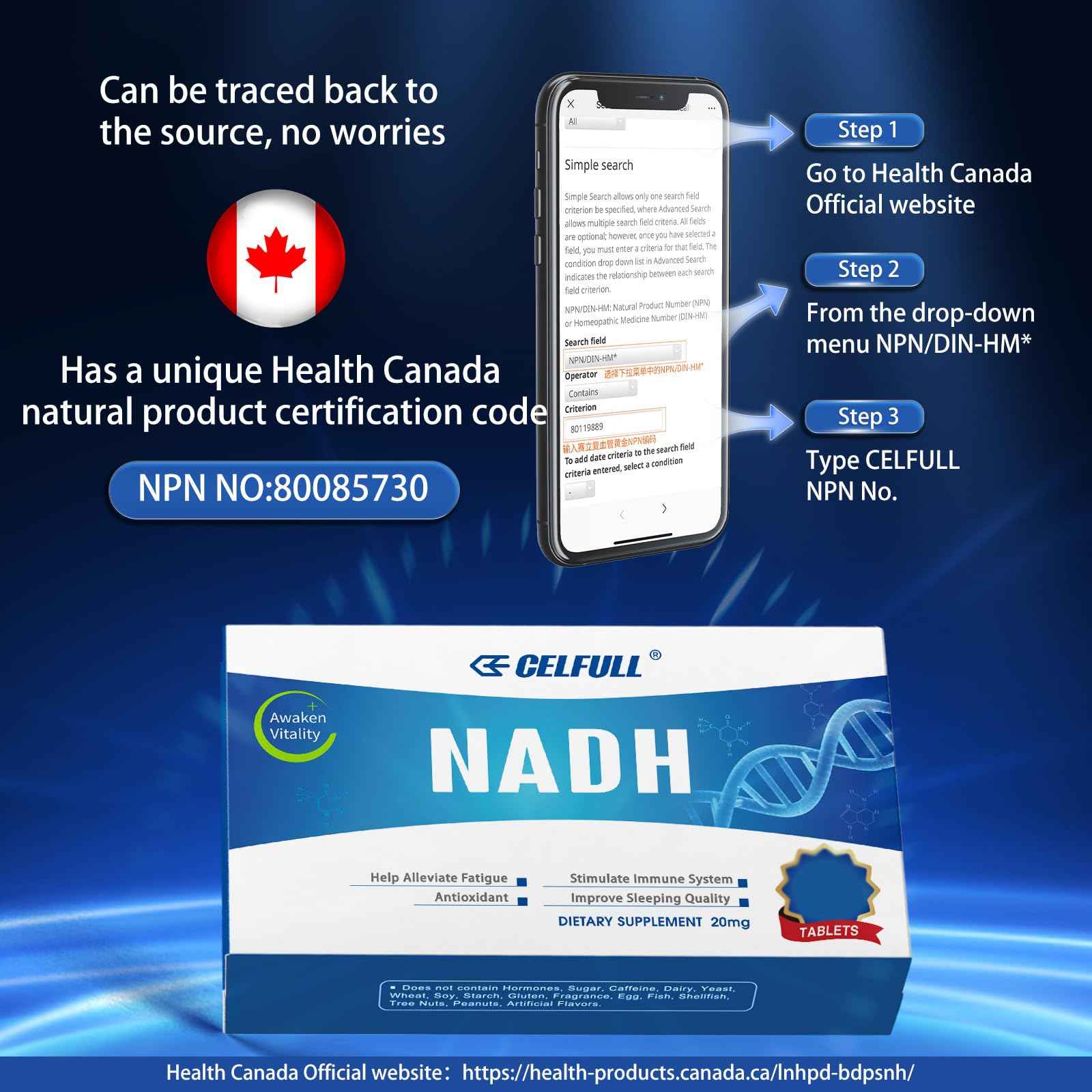 CELFULL NADH Supplement Enchance NMN Alternative NAD+ Supplement for Immune Support Anti-Aging Boost Brain Cognition & Chronic Fatigue Supplements